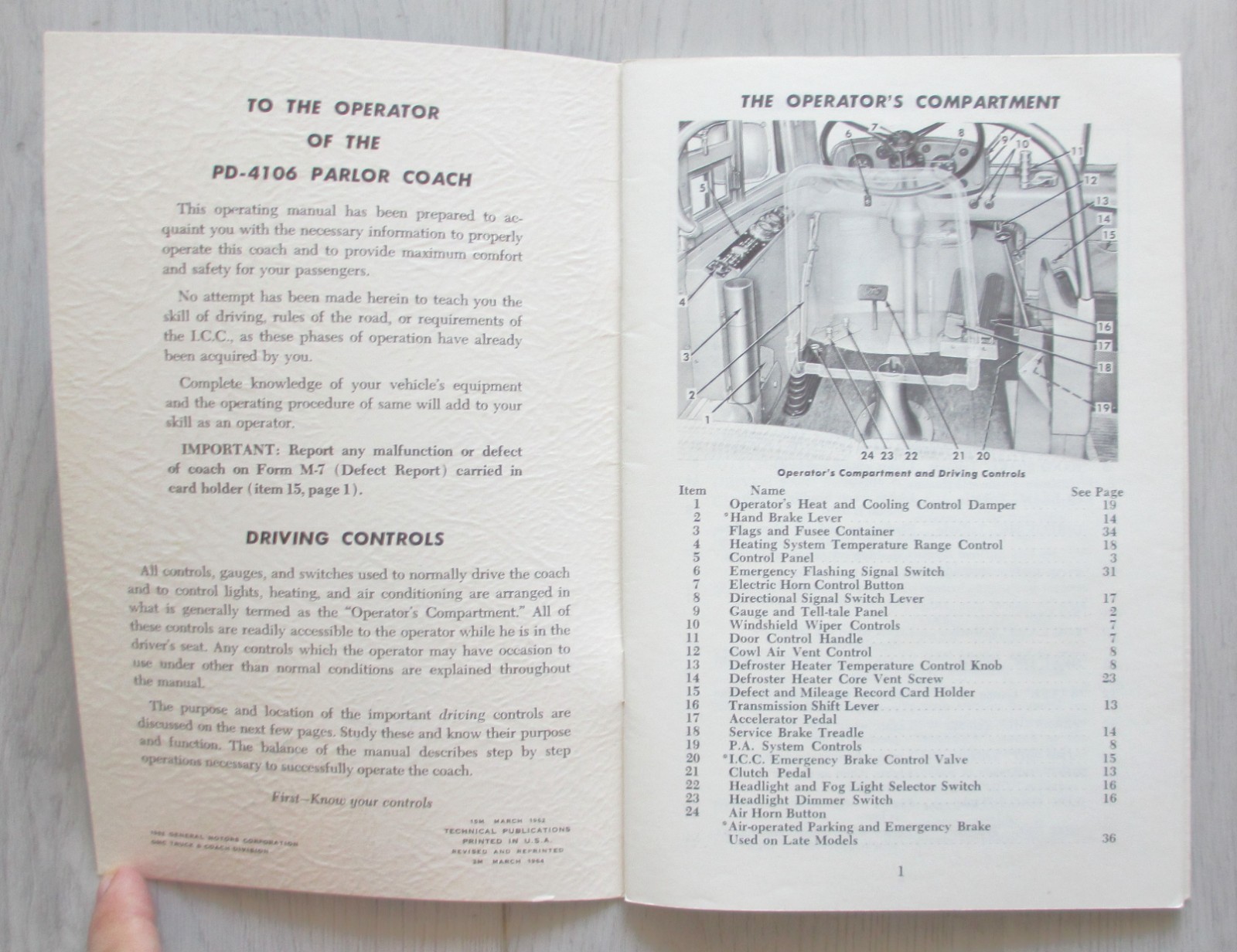 Vintage March 1962 General Motors GM Coaches Model PD-4106 Operating Manual Book