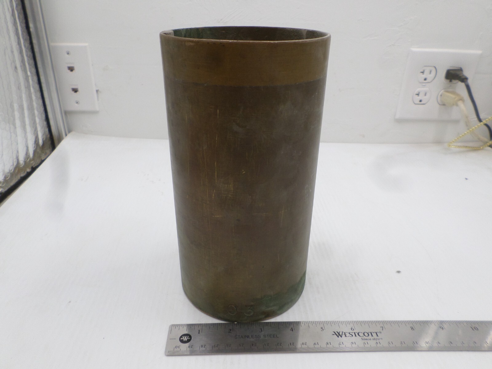 Vintage Diamond Mfg Brass Fare Box Money Vault Cylindrical 9″ X 4-3/4″ #03 DART