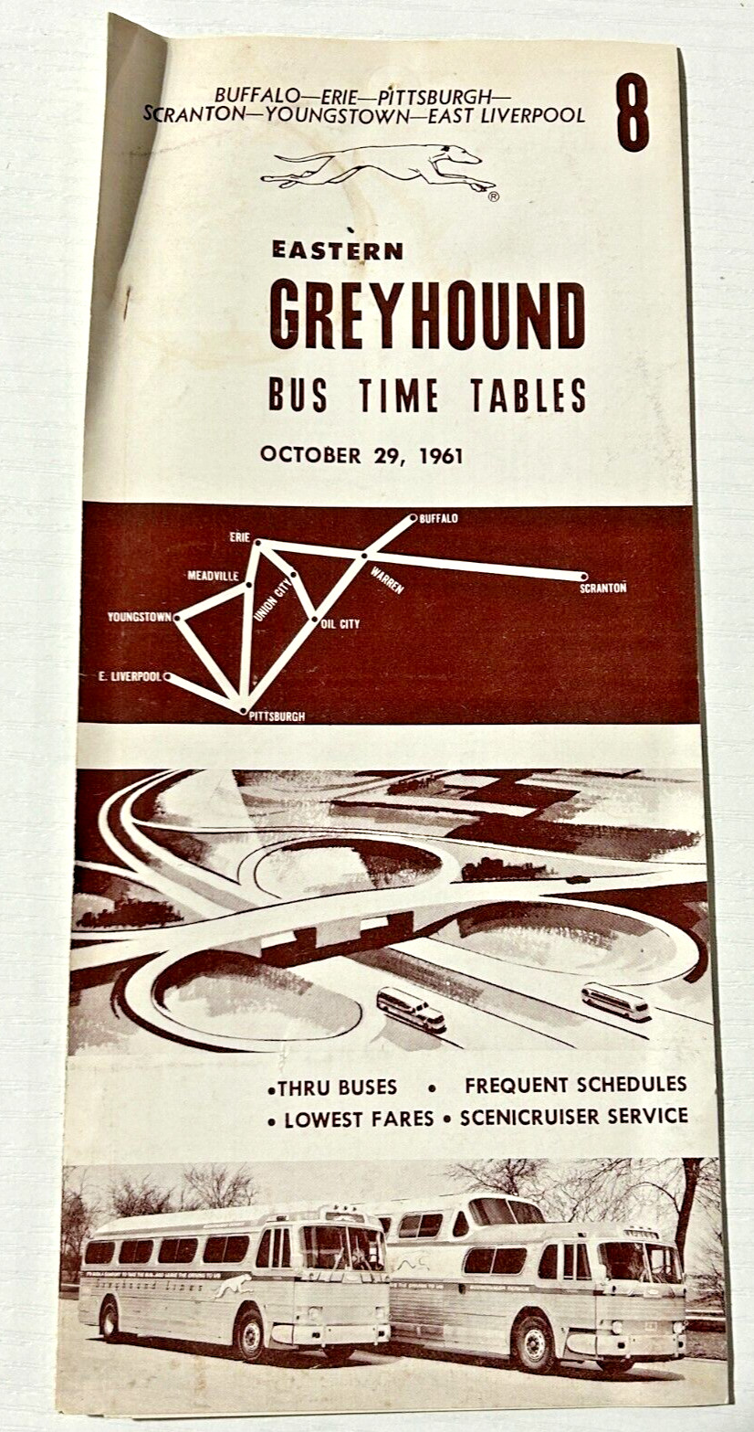1961 Greyhound Bus Timetable Buffalo Pittsburgh Scranton #8