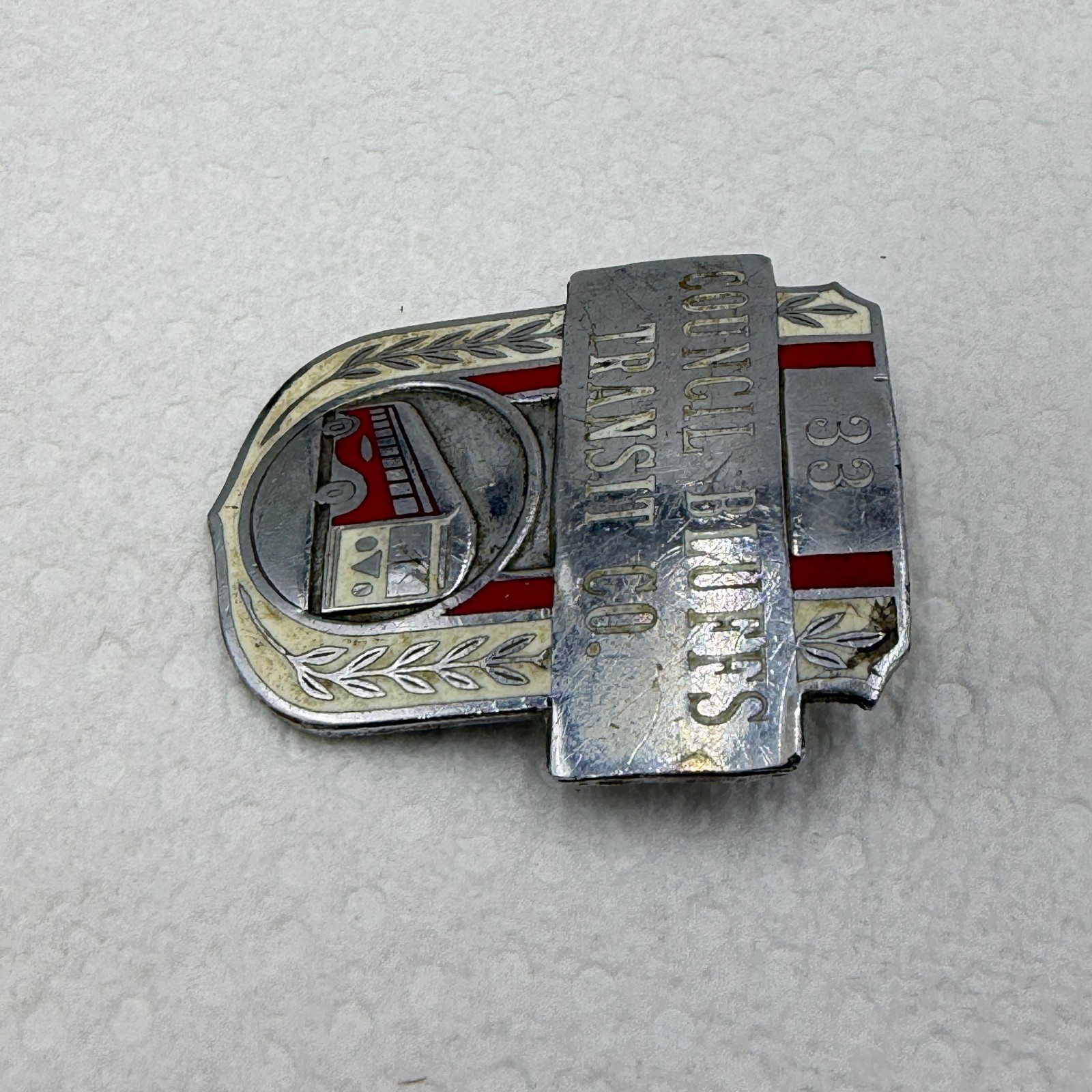 RARE Vintage 1948-57 Council Bluffs Transit Co Bus Driver Cap Badge #33 Iowa
