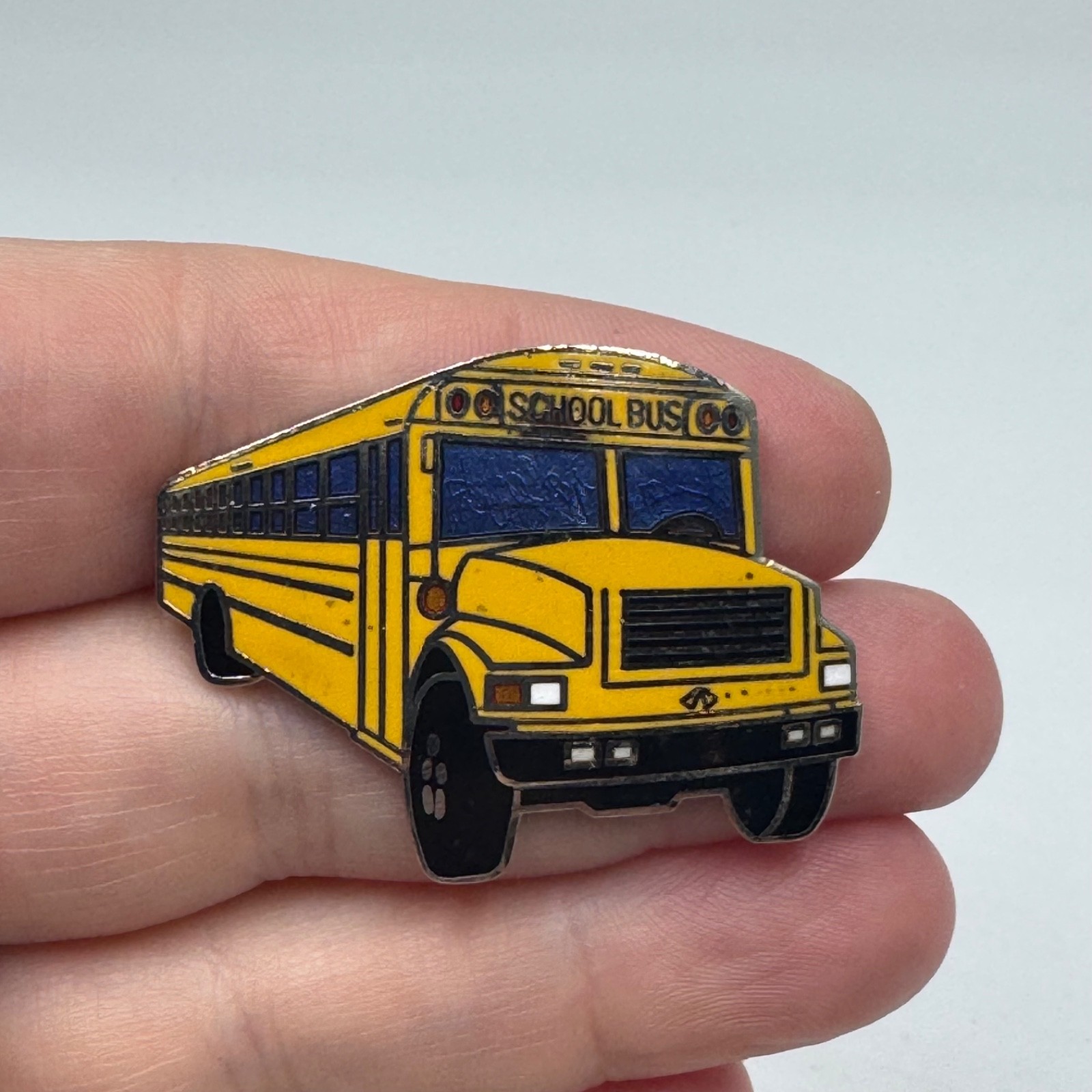 Vintage Yellow School Bus Enamel Lapel Pin Transportation Souvenir