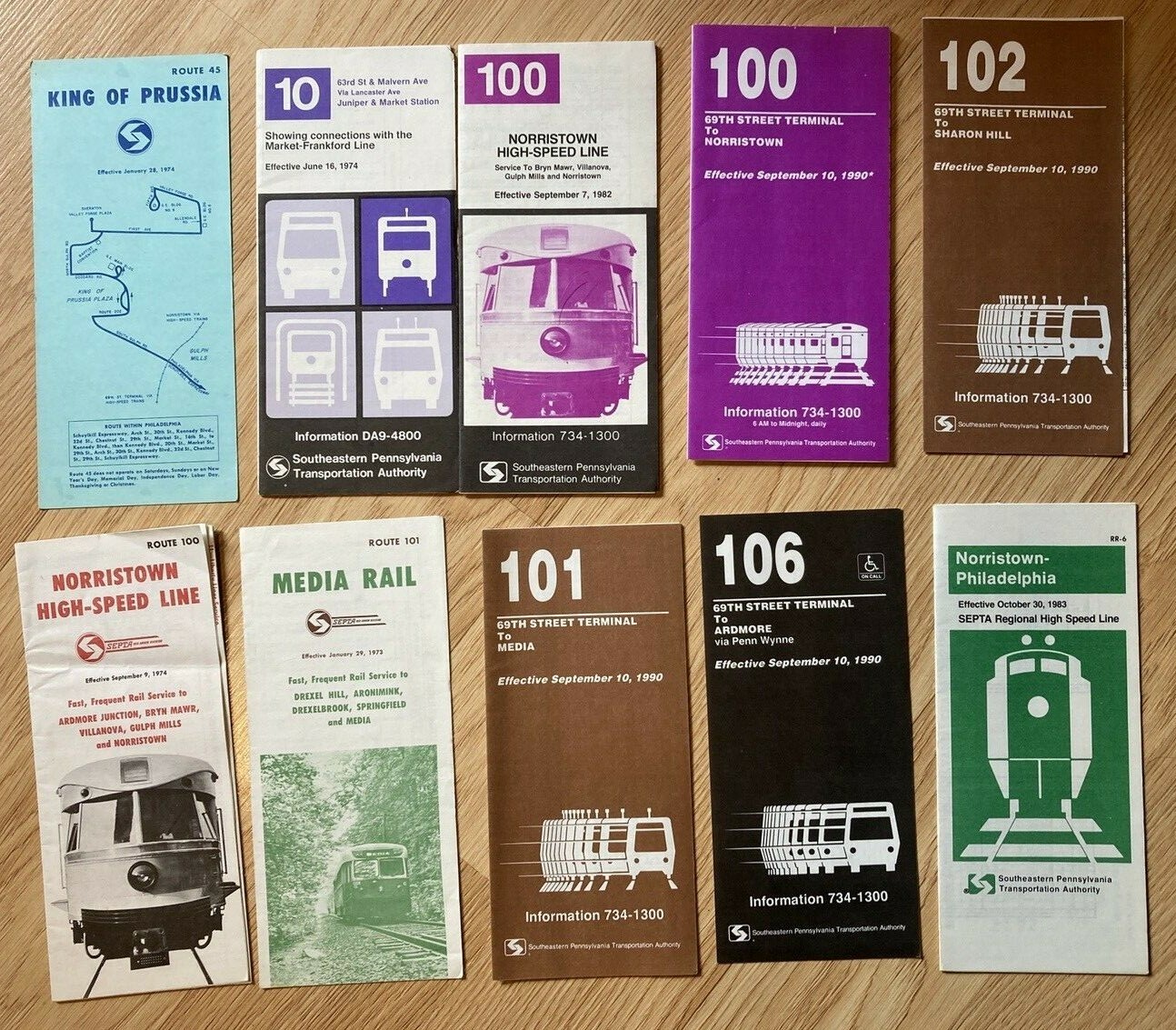 Set Of 10 SEPTA Red Arrow Timetables 70’s 80’s & 90’s Media Norristown