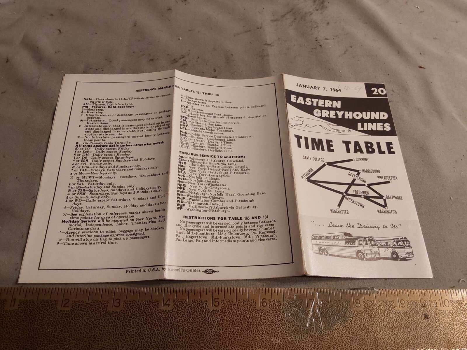 Eastern Greyhound Lines Public Timetable January 4 1964 Bus Coach