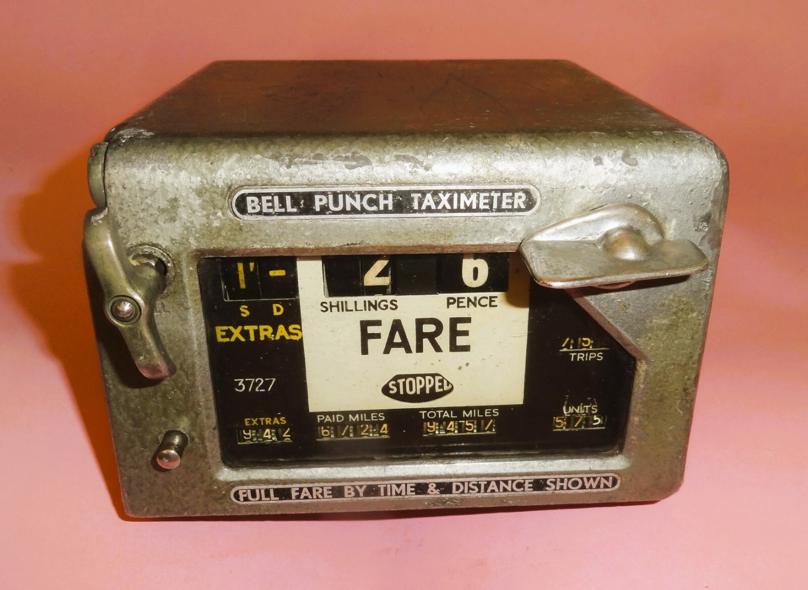 Vtg BELL PUNCH TAXIMETER METAL TAXI CAB TARIFF FARE LONDON ENGLAND circa 1960’s