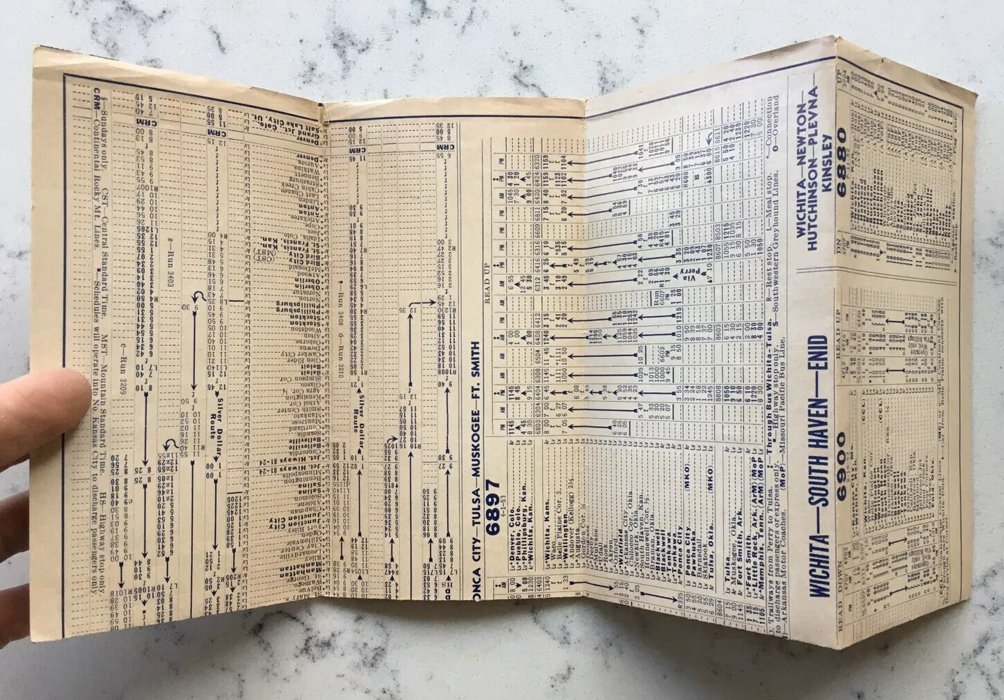 VINTAGE 1953 BUS TIMETABLE CONTINENTAL BUS SYSTEM KANSAS CITY DENVER DALLAS