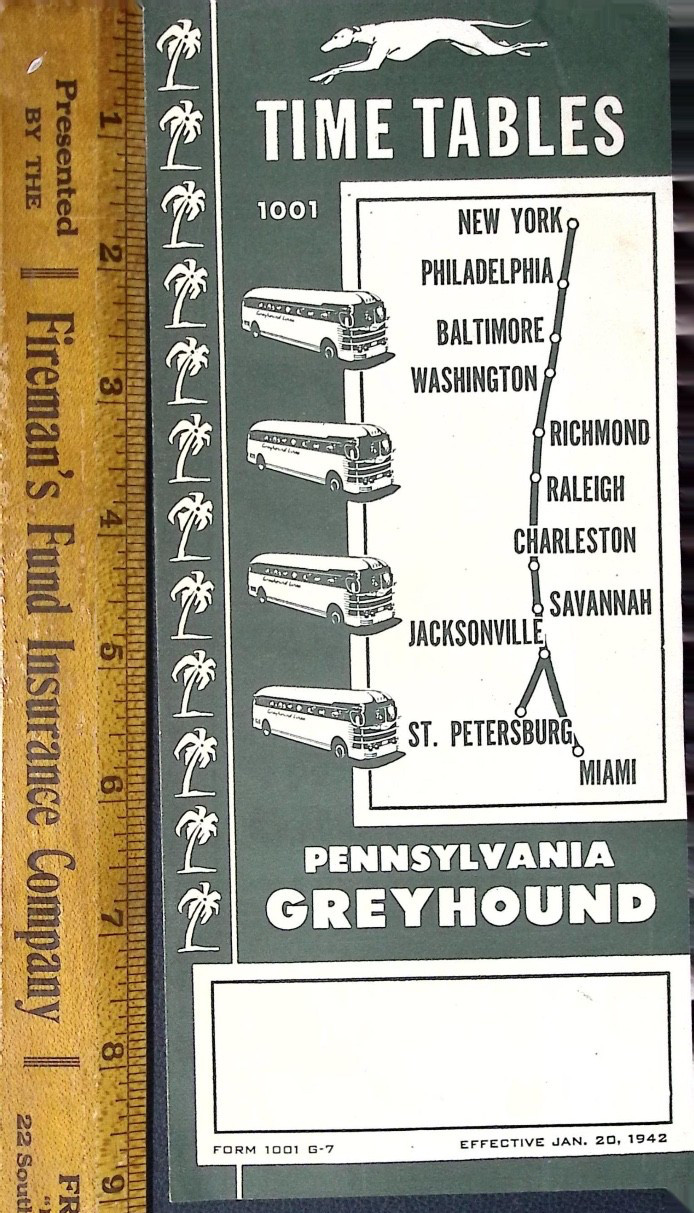 1942 Pennsylvania Greyhound Lines Florida Time Tables Bus Schedule Booklet