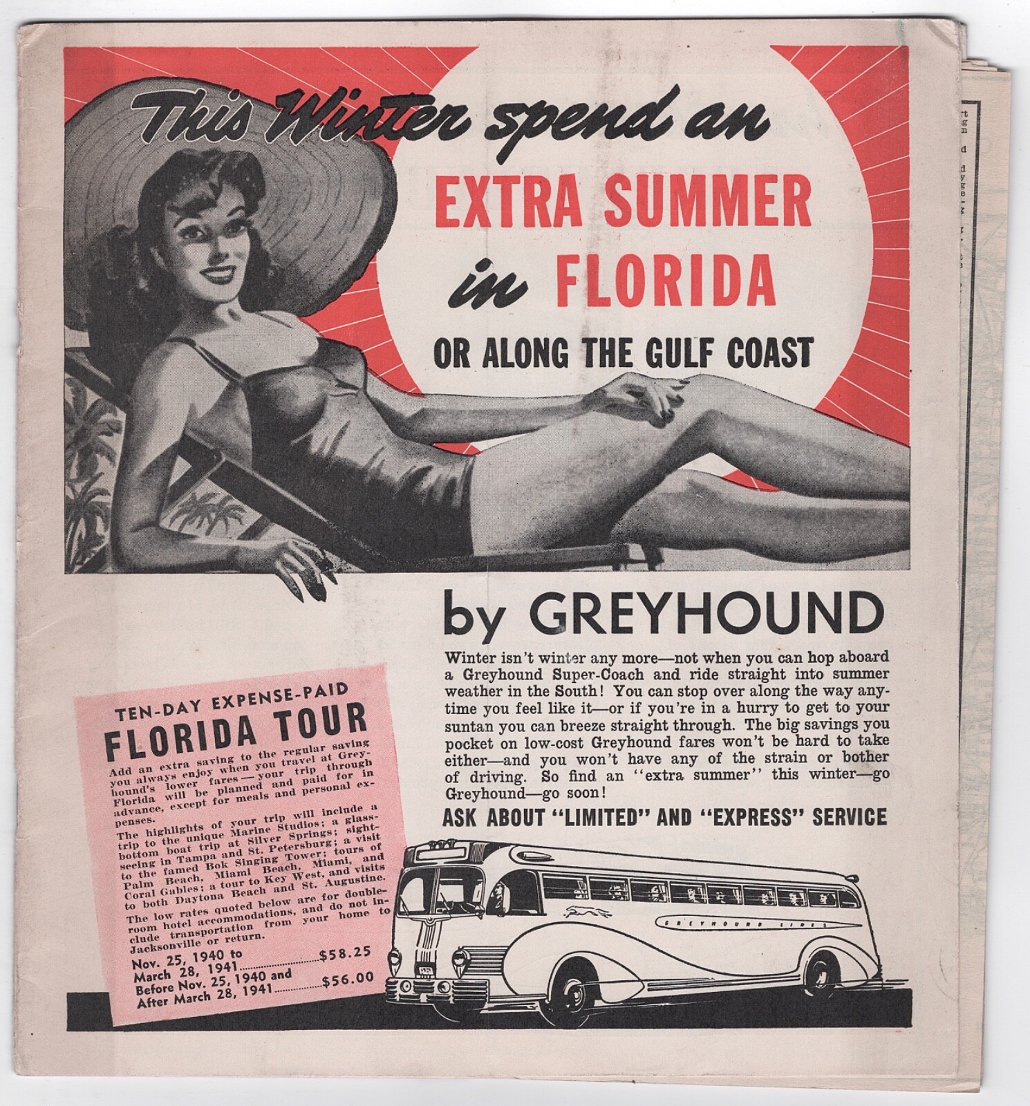 1940 TRAVEL BROCHURE GREYHOUND BUS TIME TABLES MAP FLORIDA CHAPMAN