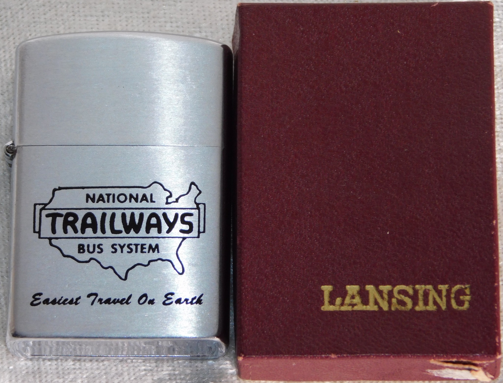 Vintage Trailways Bus Lines Advertising Lansing Lighter Unfired w/ Box