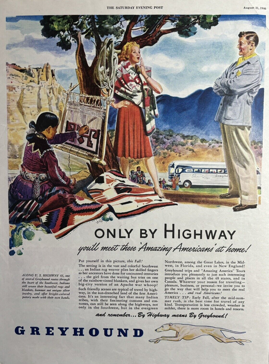1946 Greyhound Bus Lines Travel Route 66 Highway Routes Southwest VTG Print Ad