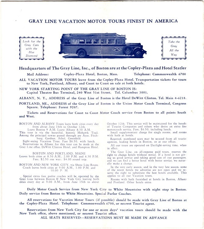 1920’s Gray Line Boston Motor Tour Travel Guide with Centerfold Map
