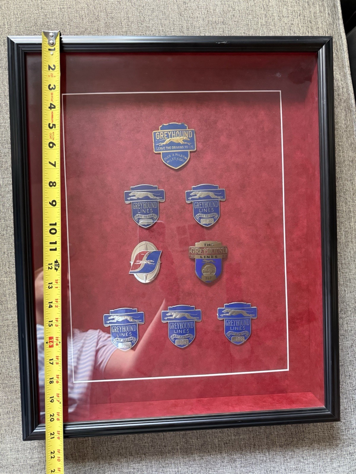 Vintage Greyhound Driver Hat Badge Collection Shadow Box Framed Display