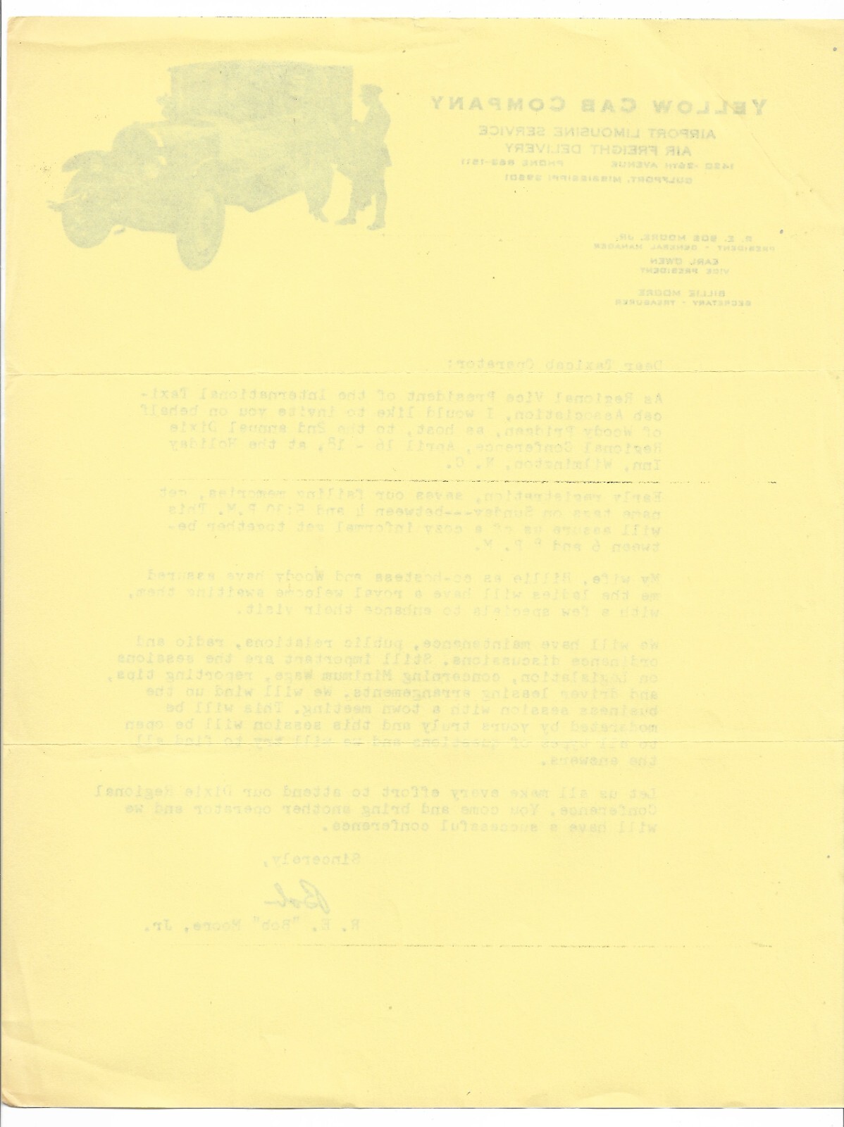 Yellow Cab Company Letterhead Vintage Auto Ephemera Gulfport Mississippi