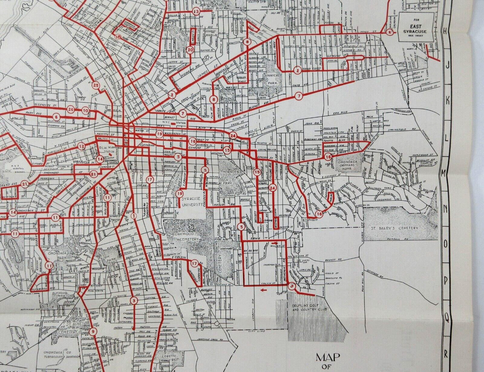 Vintage Syracuse Transit Bus Route Street Map Business Directory New York 1946