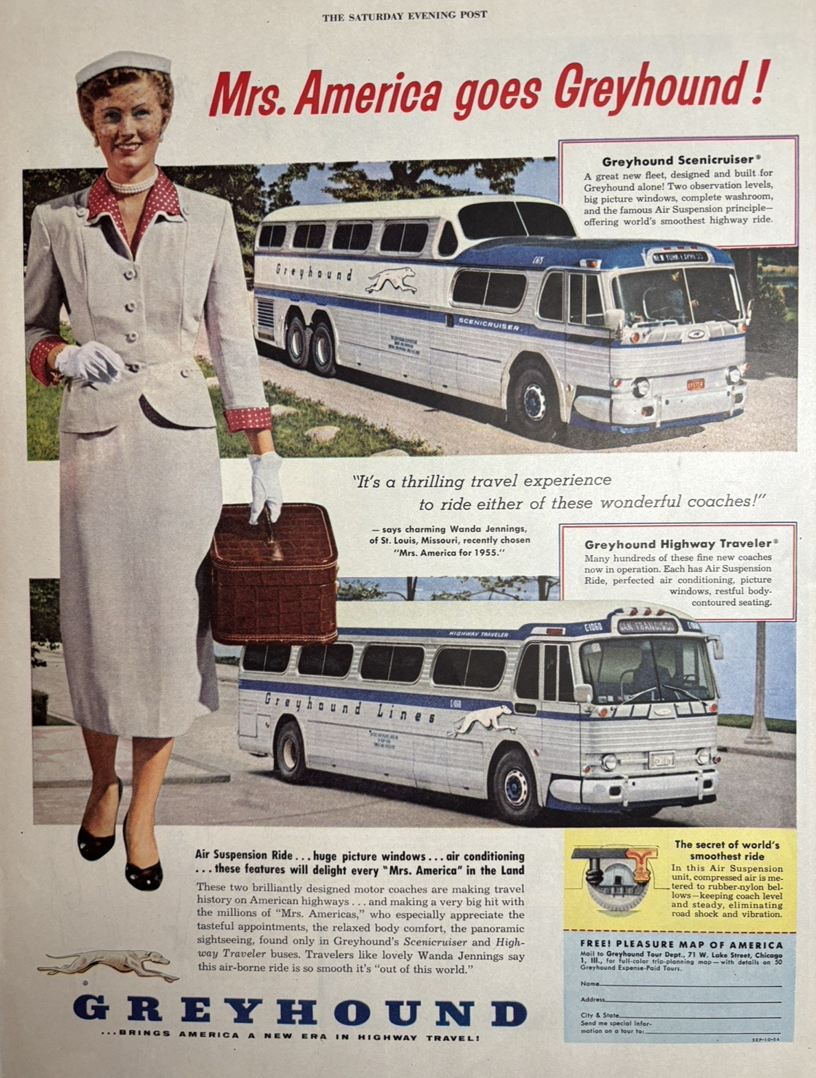 1954 Greyhound Bus Travel Scenicruiser Highway Coaches Thrilling VTG Print Ad