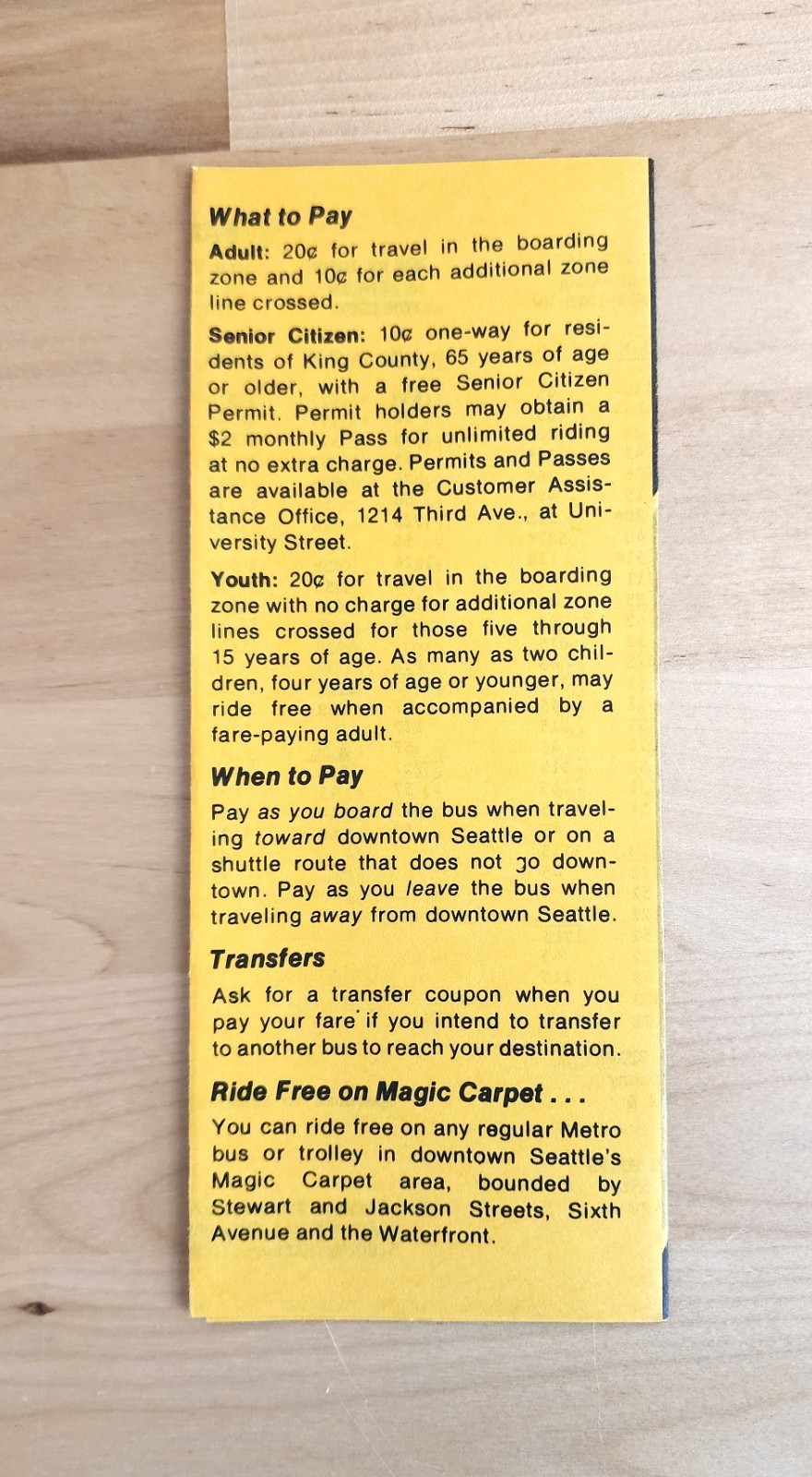 1975 METRO TRANSIT BUS TIME TABLE ROUTE 15 15th AVE NW SEATTLE WA