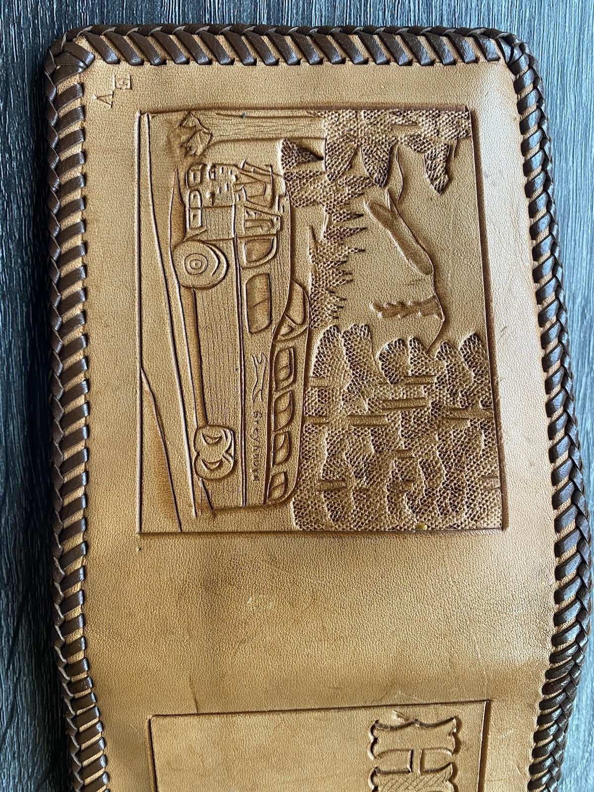Vintage Greyhound Bus Lines Drivers Leather Wallet and Name Tag