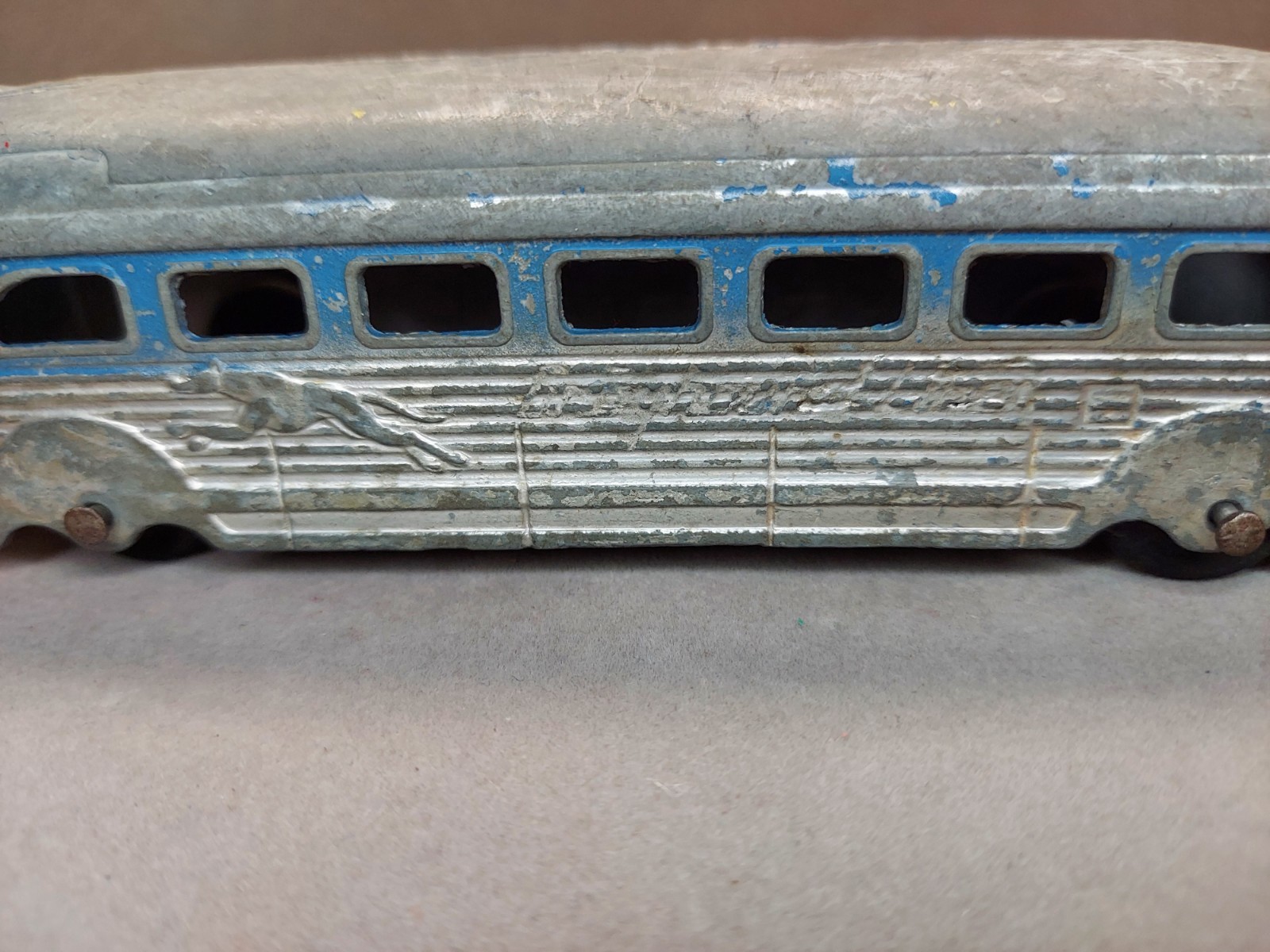 Vintage Greyhound Lines Bus Pressed Steel Toy Greyhound Bus Logo Advertising