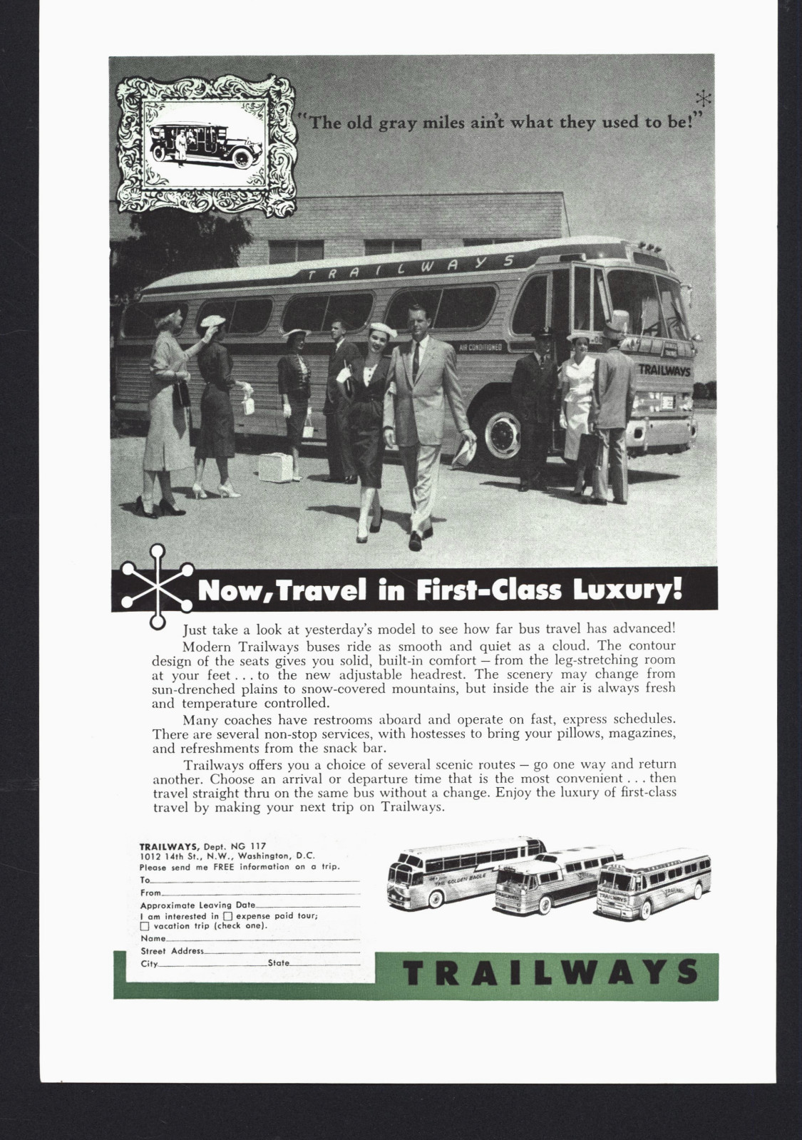1957 TRAILWAYS BUSES LUXURY CLASS VINTAGE MAGAZINE PRINT AD