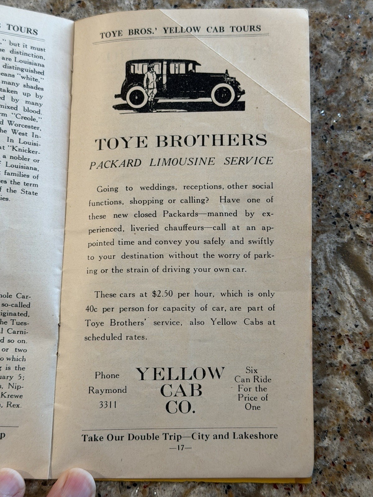 Vintage Travel Brochure 1929 Yellow Cab NEW ORLEANS Sightseeing Tours
