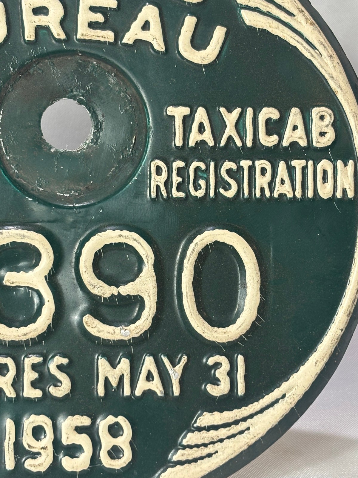 1958 Baltimore Police Department Taxicab Bureau #390 Metal Registration Plate