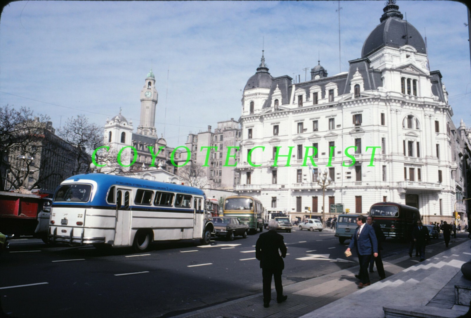 Original Slide BUSY STREET in BUENOS AIRES Argentina BUSES CARS CITY HALL 1977 A