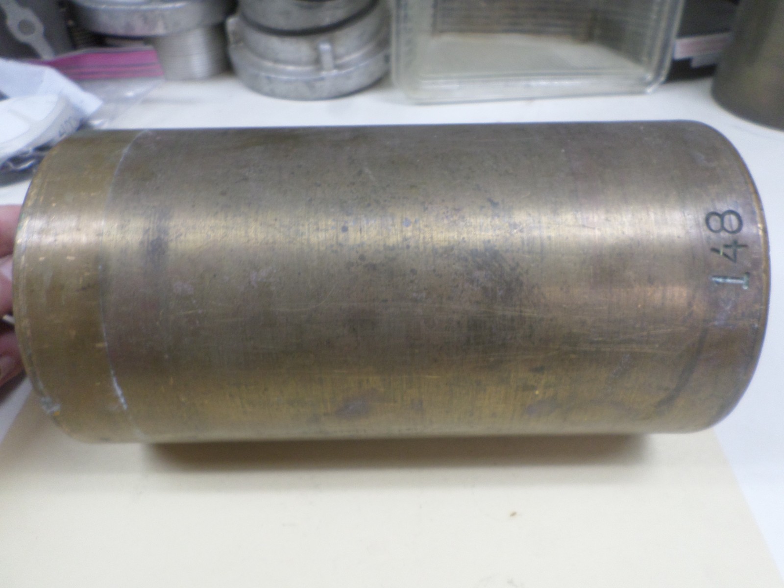 Vintage Diamond Mfg Brass Fare Box Money Vault Cylindrical 9″ X 4-3/4″ #148 DART