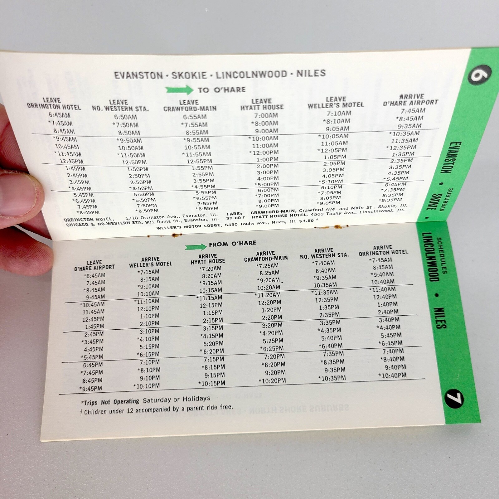 1969 Continental Airport Bus Brochure Timetable Chicago OHare Midway Schedule
