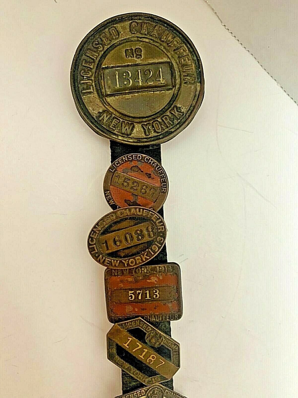 NEW YORK CHAUFFEUR BADGE CONCHO BELT CIRCA 1910’s – RARE – ESTATE FRESH