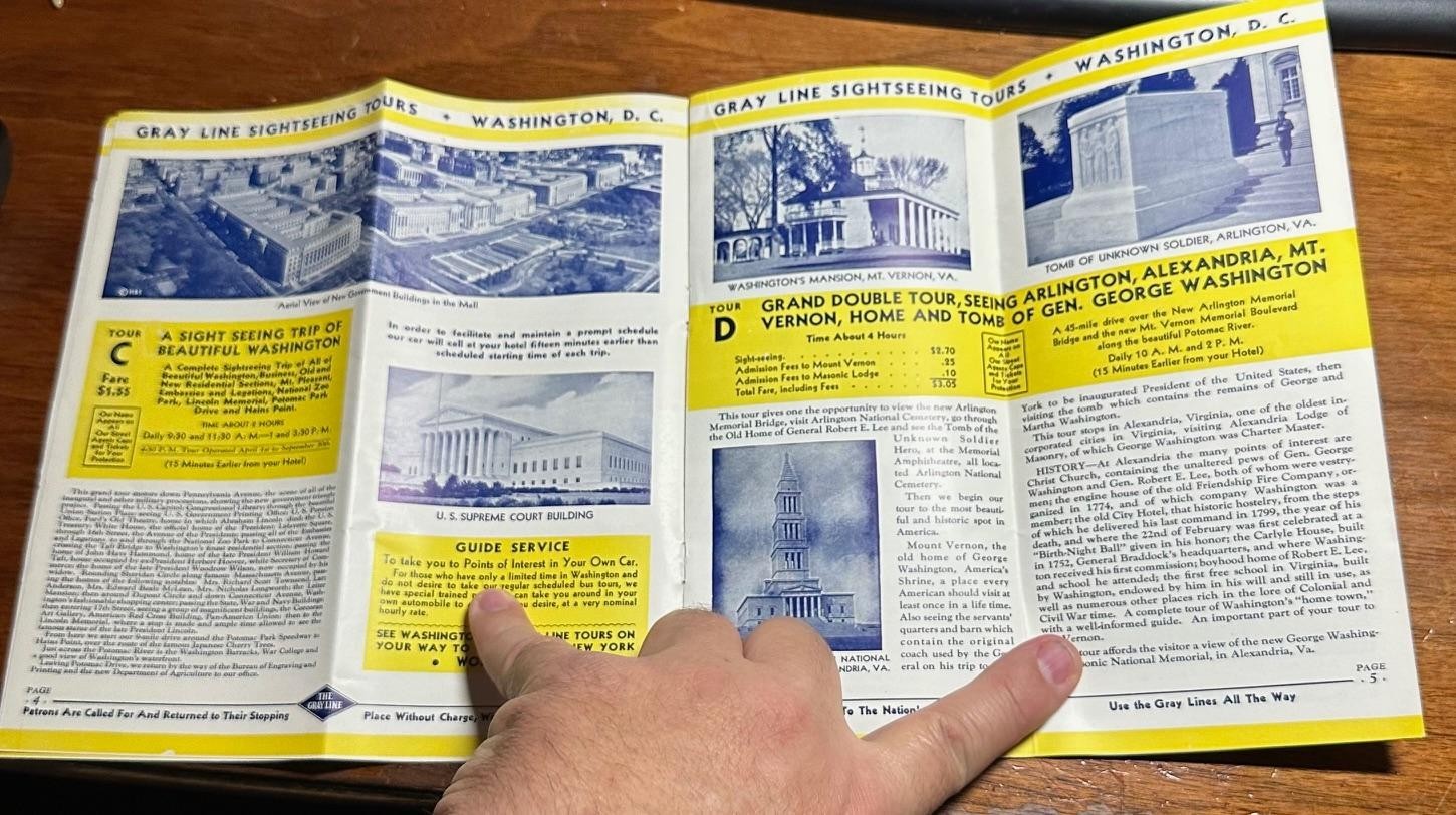 1939 The Gray Line “Seeing Washington” Booklet Brochure