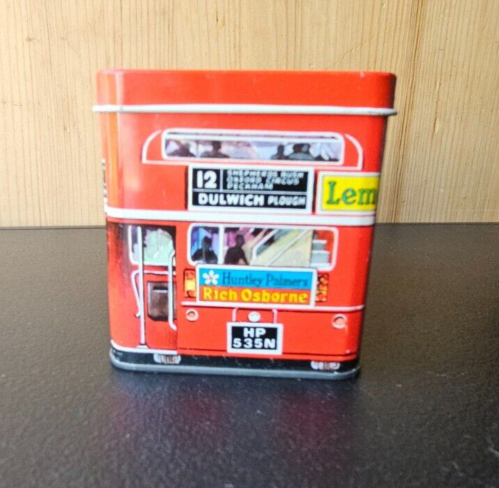 LONDON BUS TRANSPORT FACSIMILE STORAGE TIN. HBS MADE IN ENGLAND. HUNTLEY PALMERS