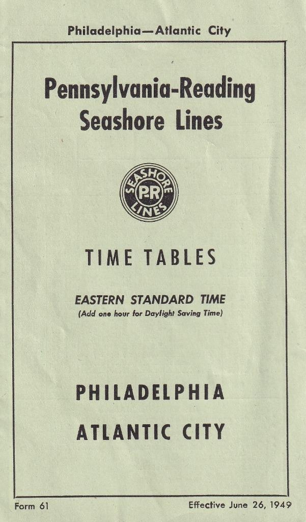 1949 Pennsylvania-Reading Seashore Lines passenger train timetable