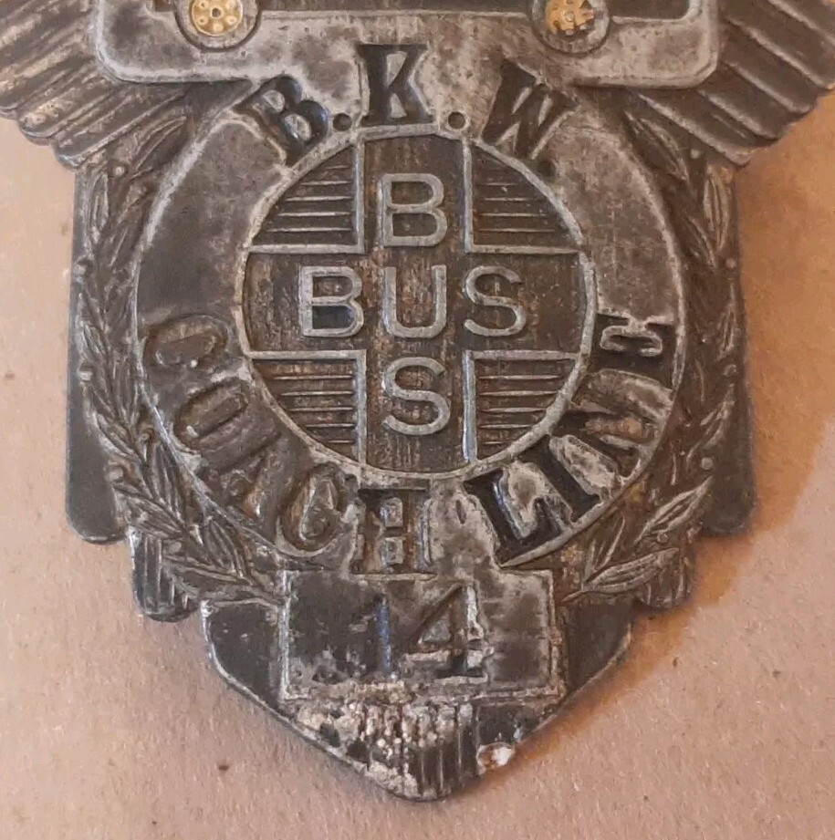 Badge Shield Pinback Hat Pin B.K.W. Bus Coach Line 14 Bus Transportation Driver