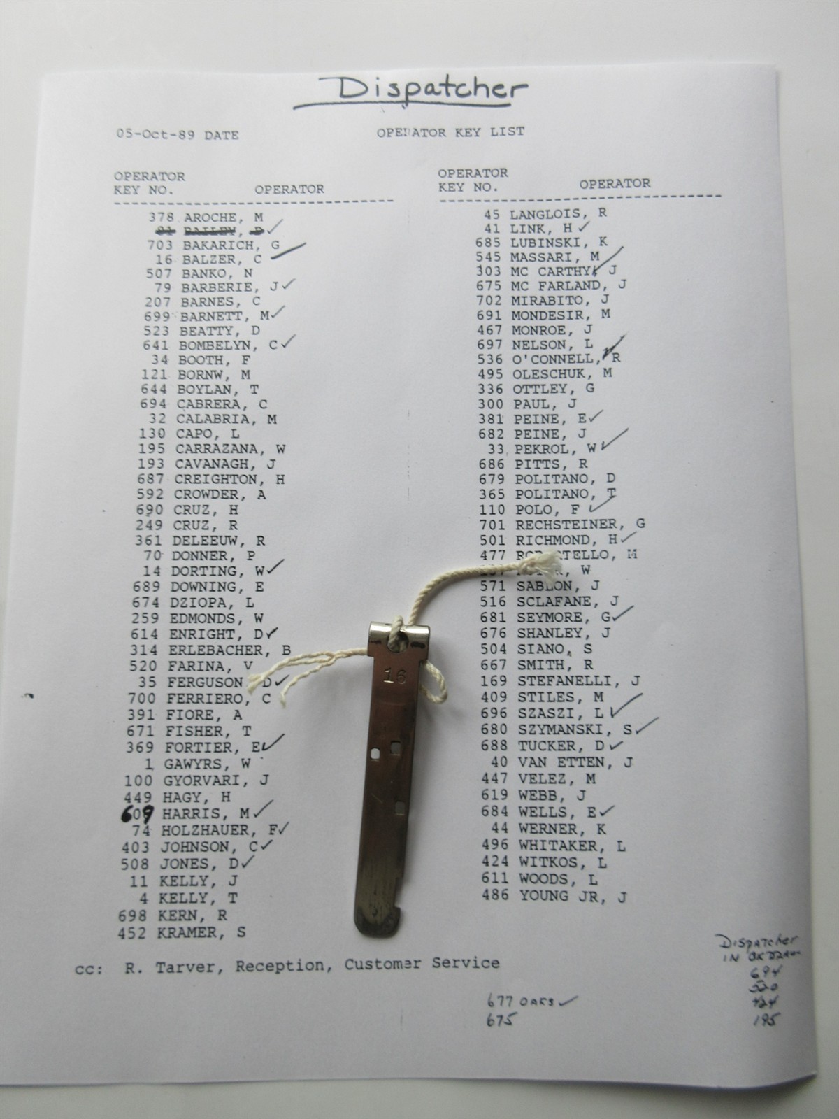 DeCamp Bus Lines Montclair NJ Register Key for Money Box Bus #41 Dispatcher list