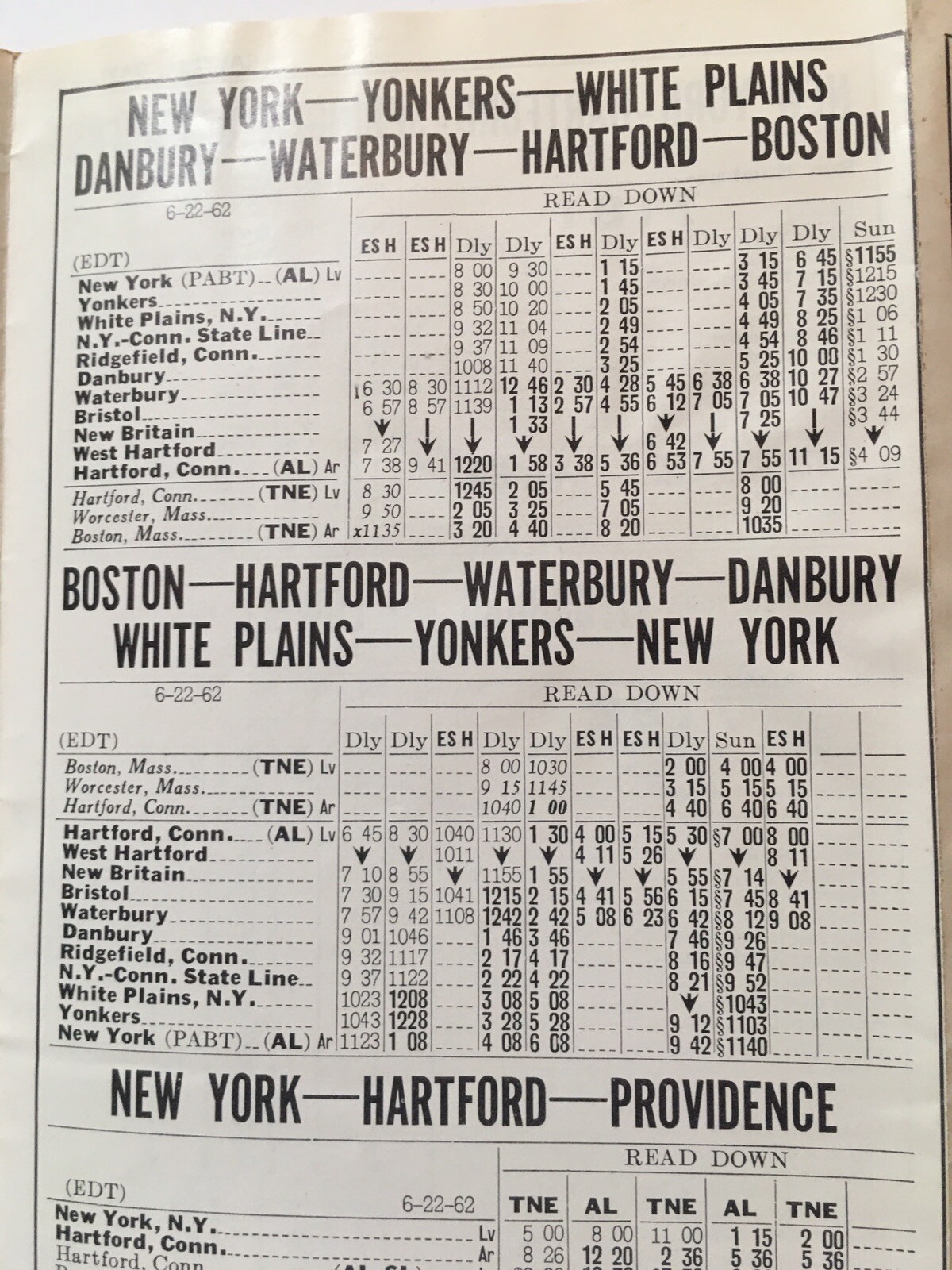 Trailways of New England and New York June 22 1962 Bus Schedule Turnpike Express