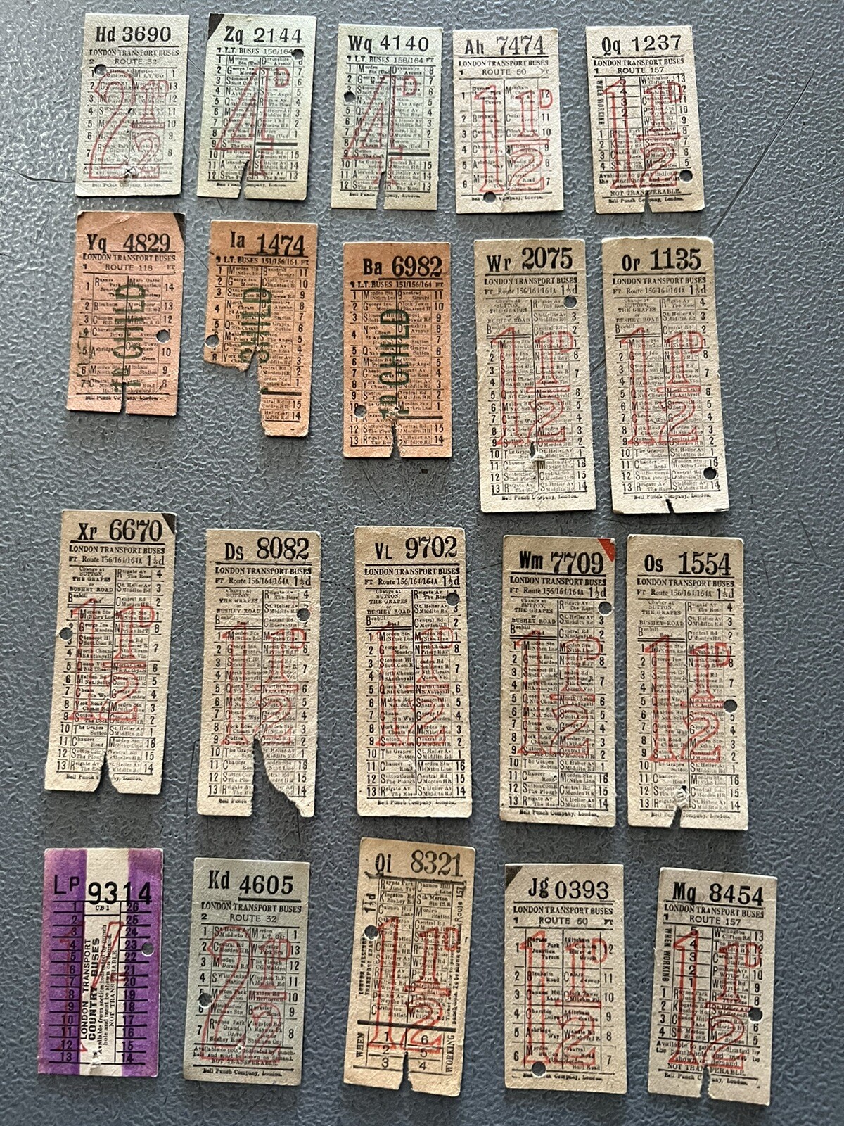 Lot #3 of 20 Vintage London Transport Bus Tickets