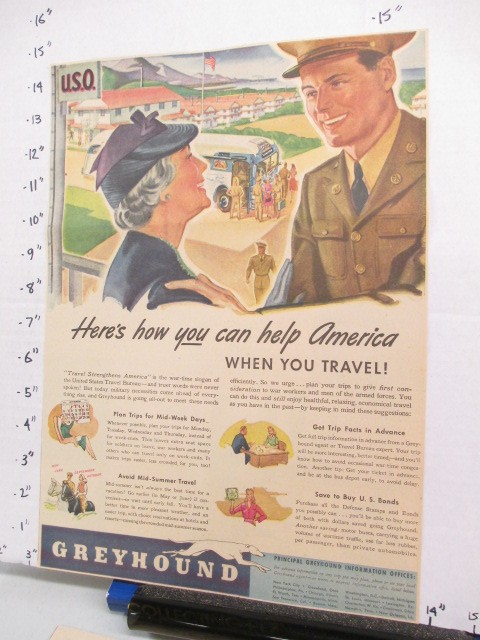 newspaper ad 1942 American Weekly GREYHOUND bus lines WWII soldier Help America