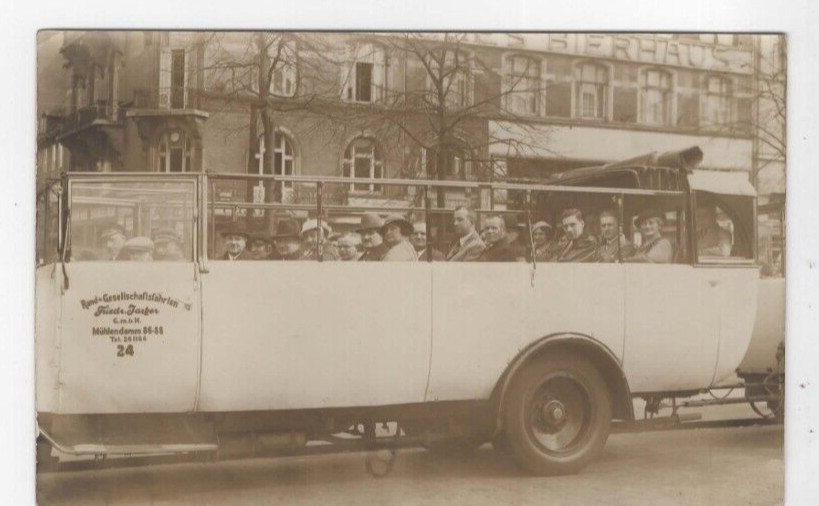 HAMBURG, GERMANY, STADTRUNDFAHRT, TOUR BUS, Antique Real Photo Postcard