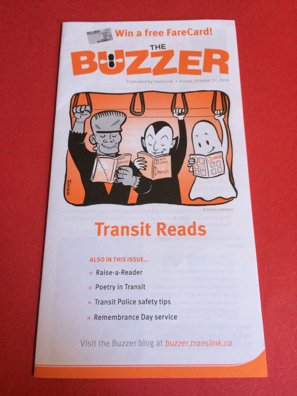 The Buzzer BC TRANSIT Translink Bus October 2014 Canada Quad-folded Newsletter