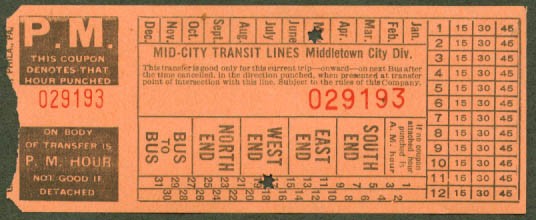 Mid-City Transit Lines Middletown City NY transfer 1937