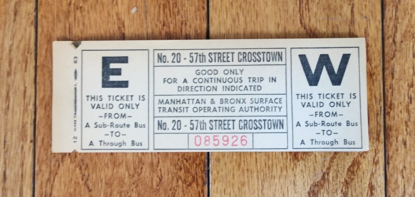 VINTAGE MABSTOA NYC BUS TICKET BOOK #20 – 57th St CROSSTOWN MANHATTAN NY NYCTA