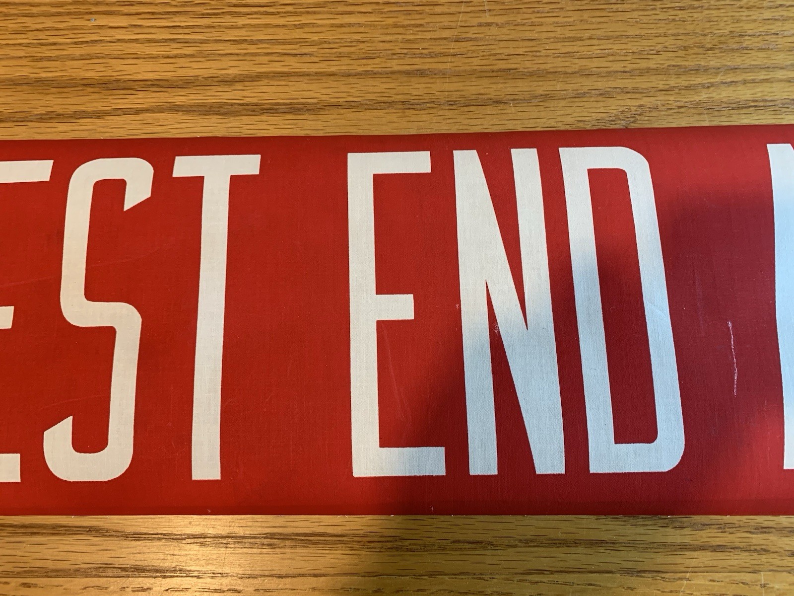 NY NYC BUS ROLL SIGN MANHATTAN HISTORICAL ICONIC R.E. WEST END AVENUE RED VELLUM