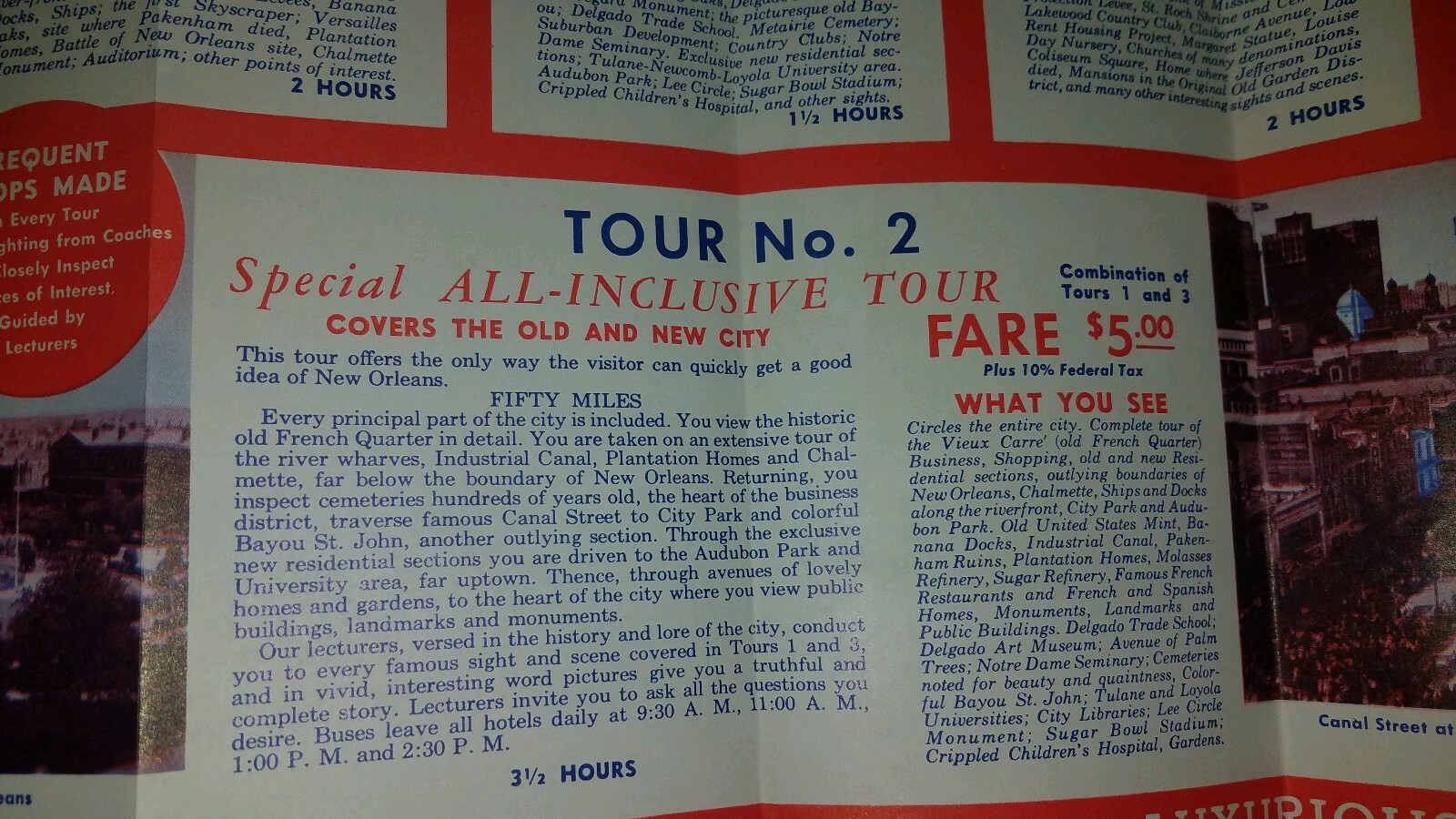Vintage The Gray Line “Seeing New Orleans” Bus Tours Brochure 1950s