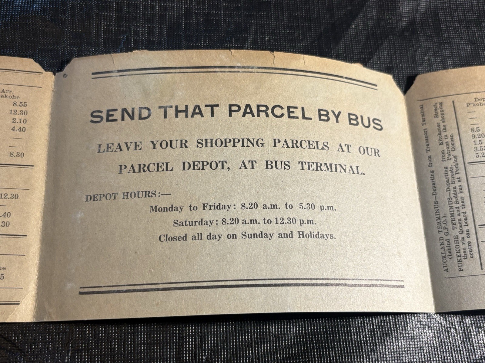 1943 Pukekohe- Auckland Bus Timetable Booklet – W.J. Wheeler & Sons Ltd.