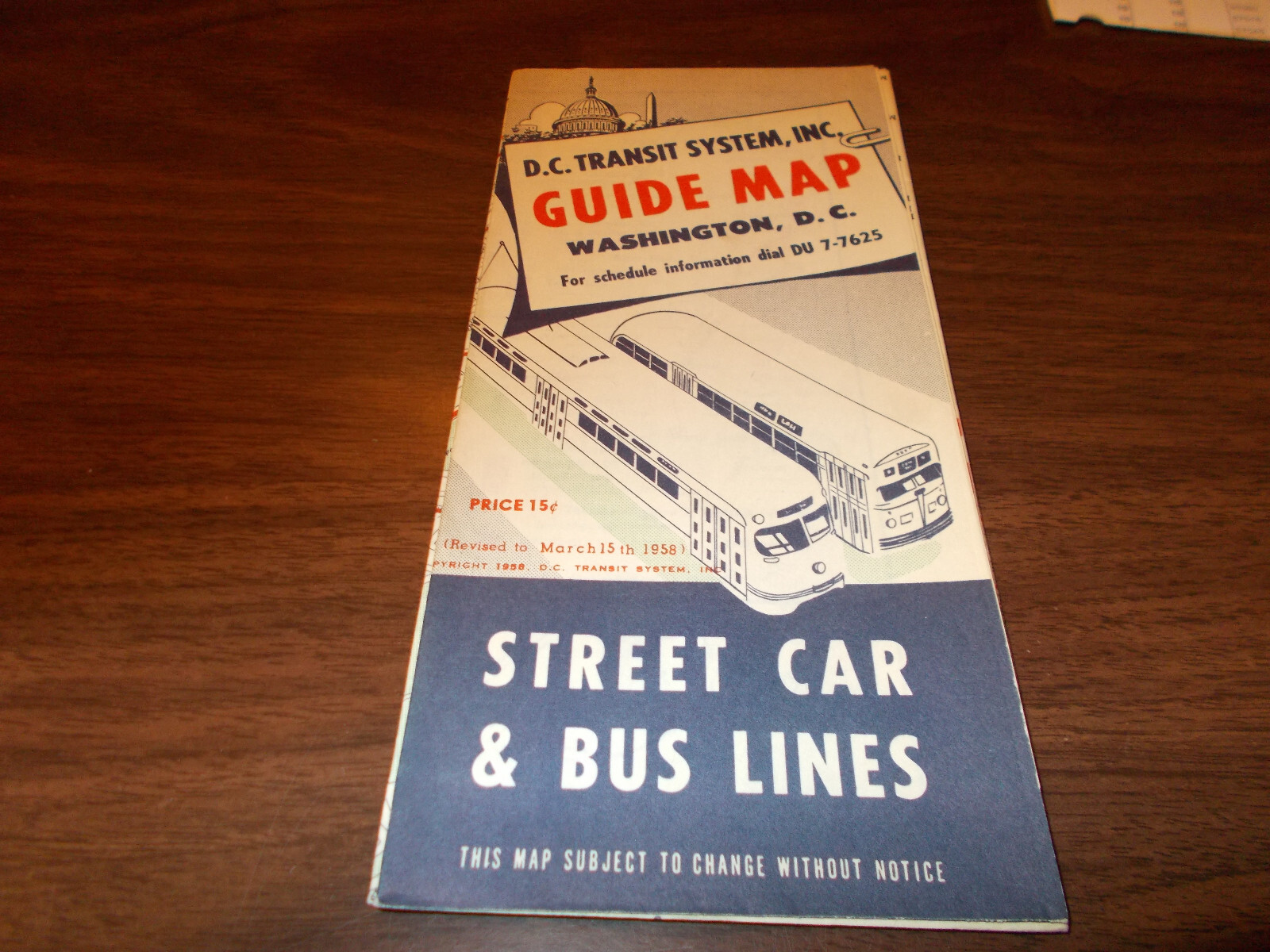 1958 Washington DC Guide Map/ Street Car and Bus Lines/ Vintage Map