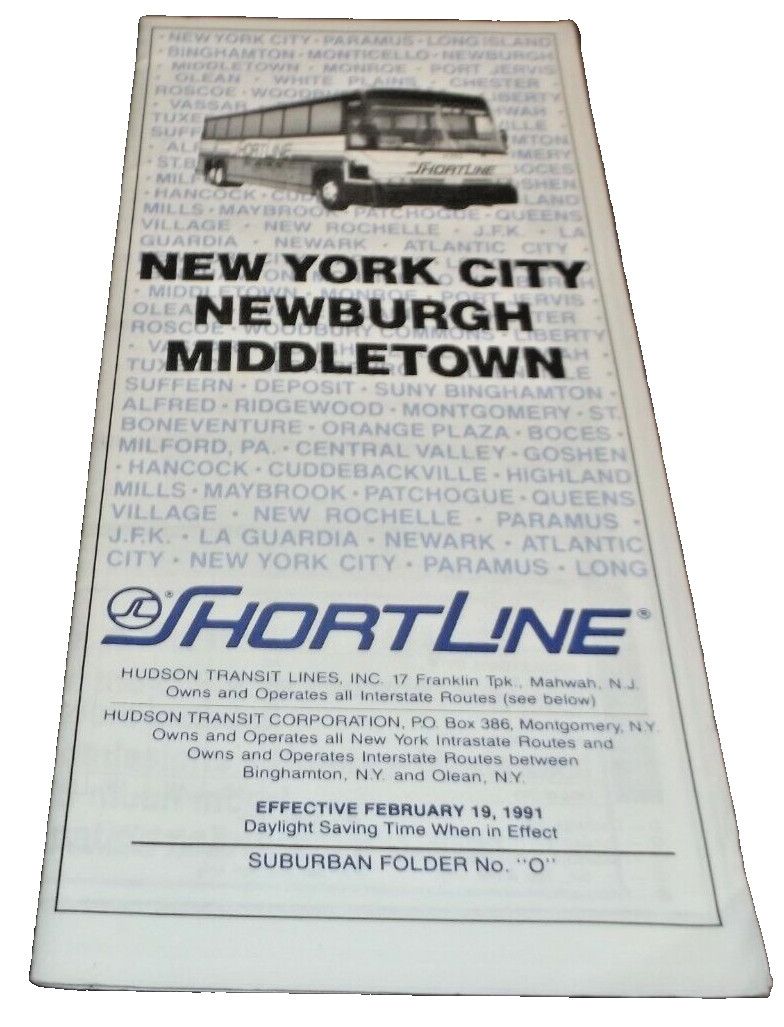 FEBRUARY 1991 SHORTLINE NEW YORK EXPRESS NEWBURGH MIDDLETOWN BUS SCHEDULES