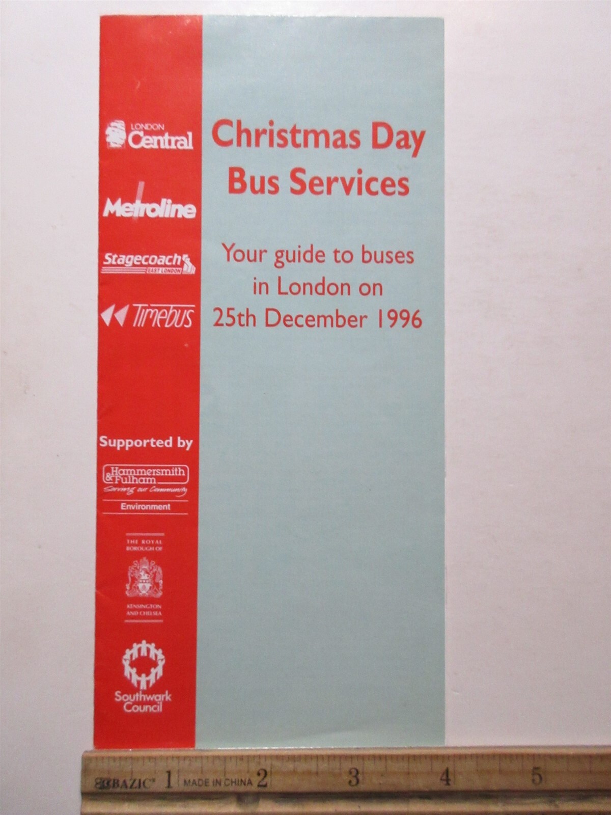 1996 Christmas Day Bus Services guide to buses in London schedule
