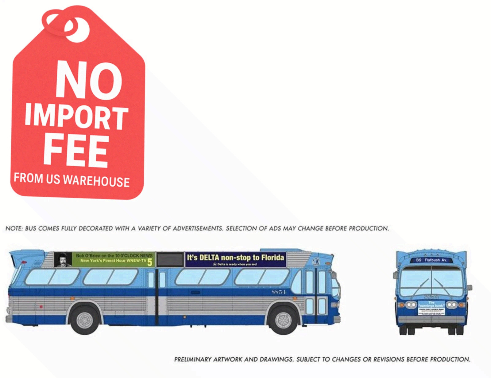 Rapido HO New Look Bus NY MTA #8854 B9 Flatbush Ave Deluxe FREE SHIPPING