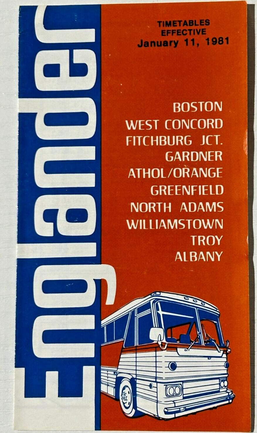 c1981 Englander Coach Bus Lines Timetable Boston MA — Albany NY