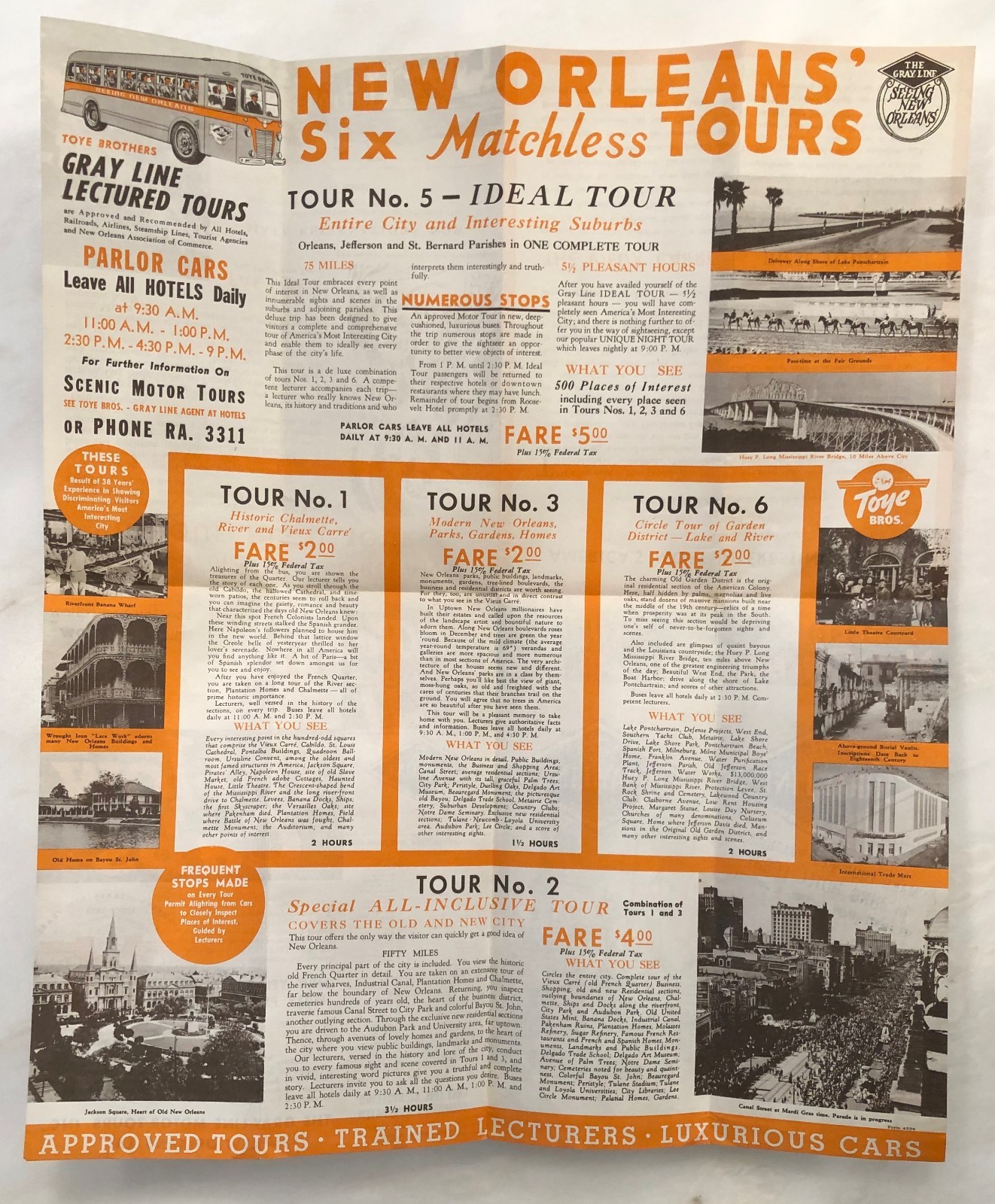1940s GRAY LINE BUS Tours NEW ORLEANS Brochure VINTAGE Original YELLOW CABS Taxi