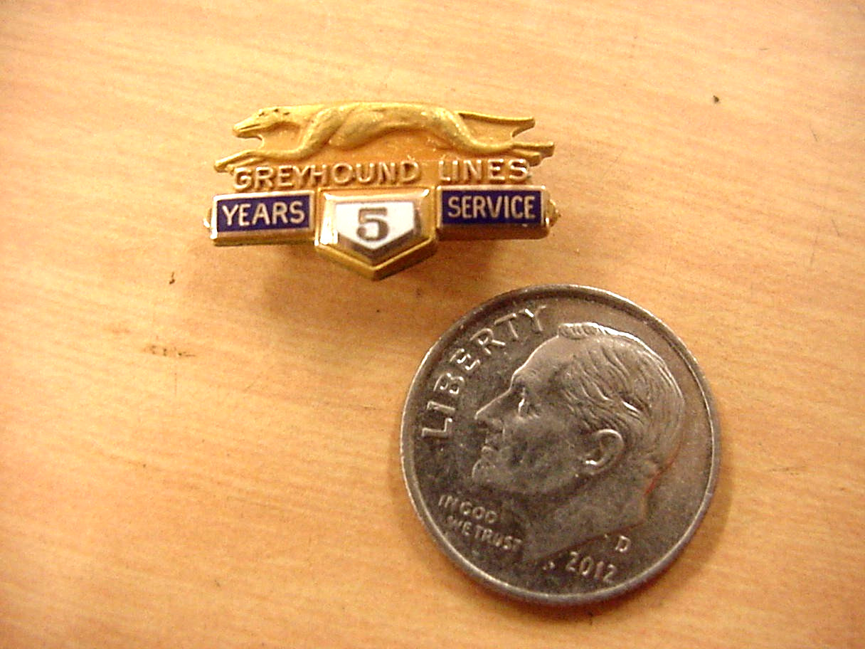 Vintage Greyhound Bus Lines 5 Year Service Pin 1/10 10k Gold Filled GF Enamel